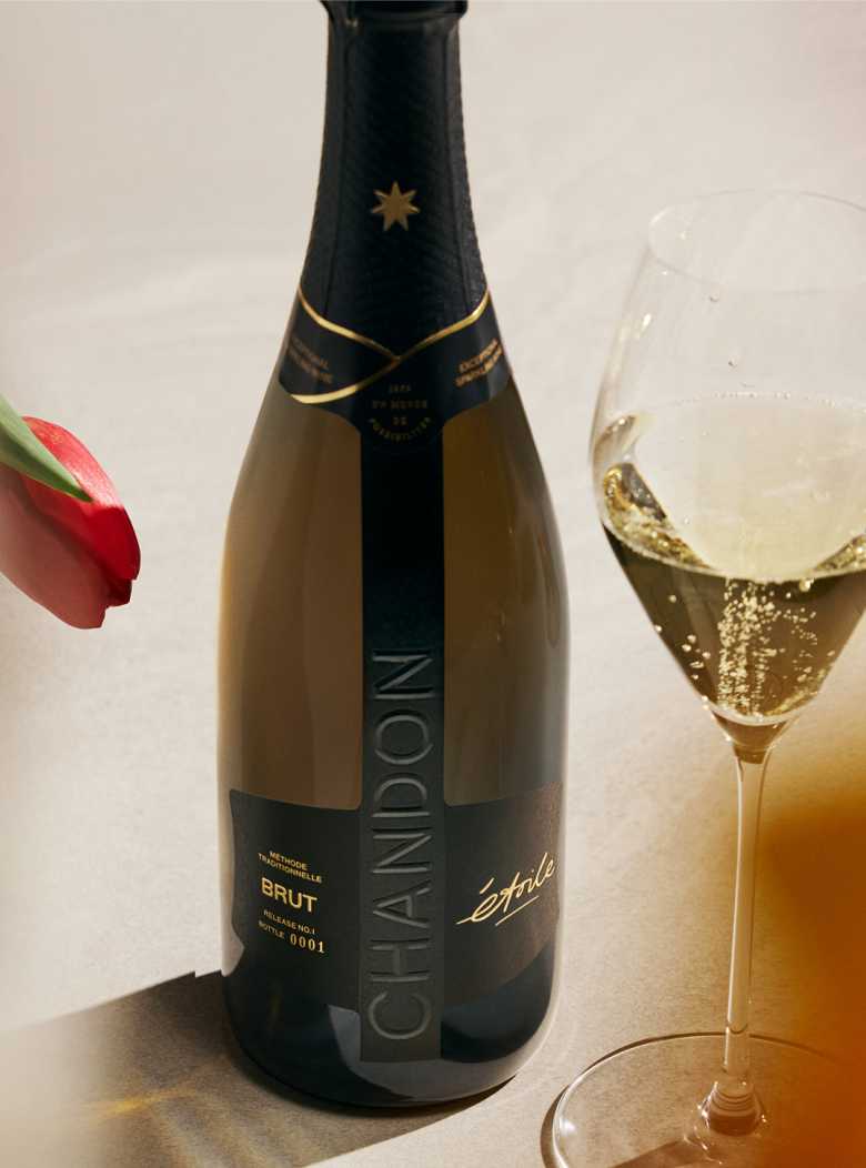 A bottle of CHANDON Etoile during a tasting session in CHANDON Australia