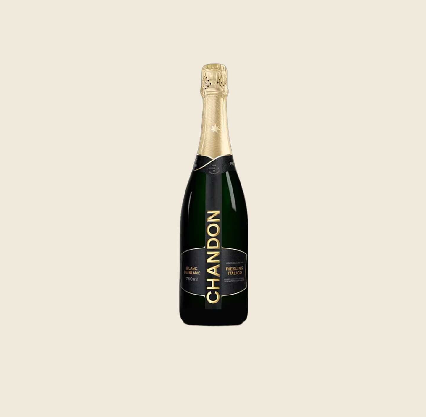 Garrafa de CHANDON blanc de blanc produzida no Brasil