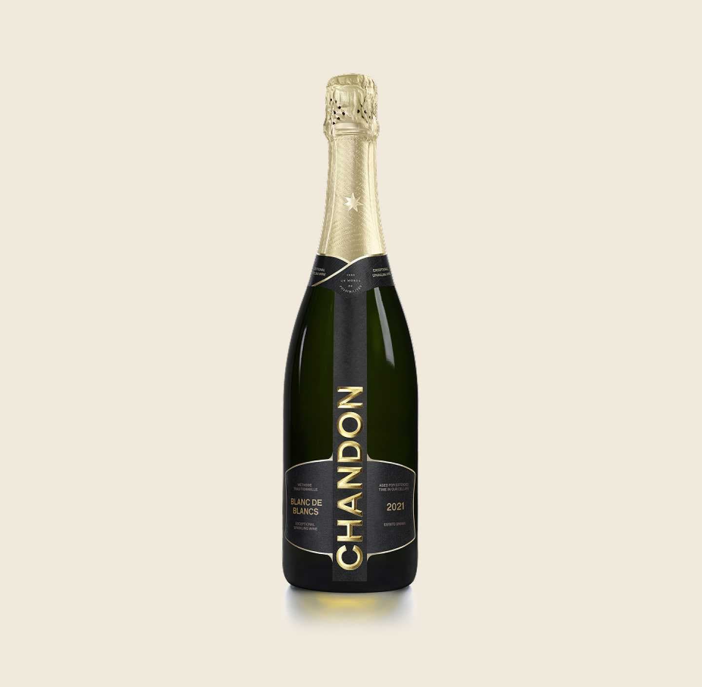 CHANDON Vintage Blanc de Blancs 2021 Bottle produced in Australia on a Skyvory background
