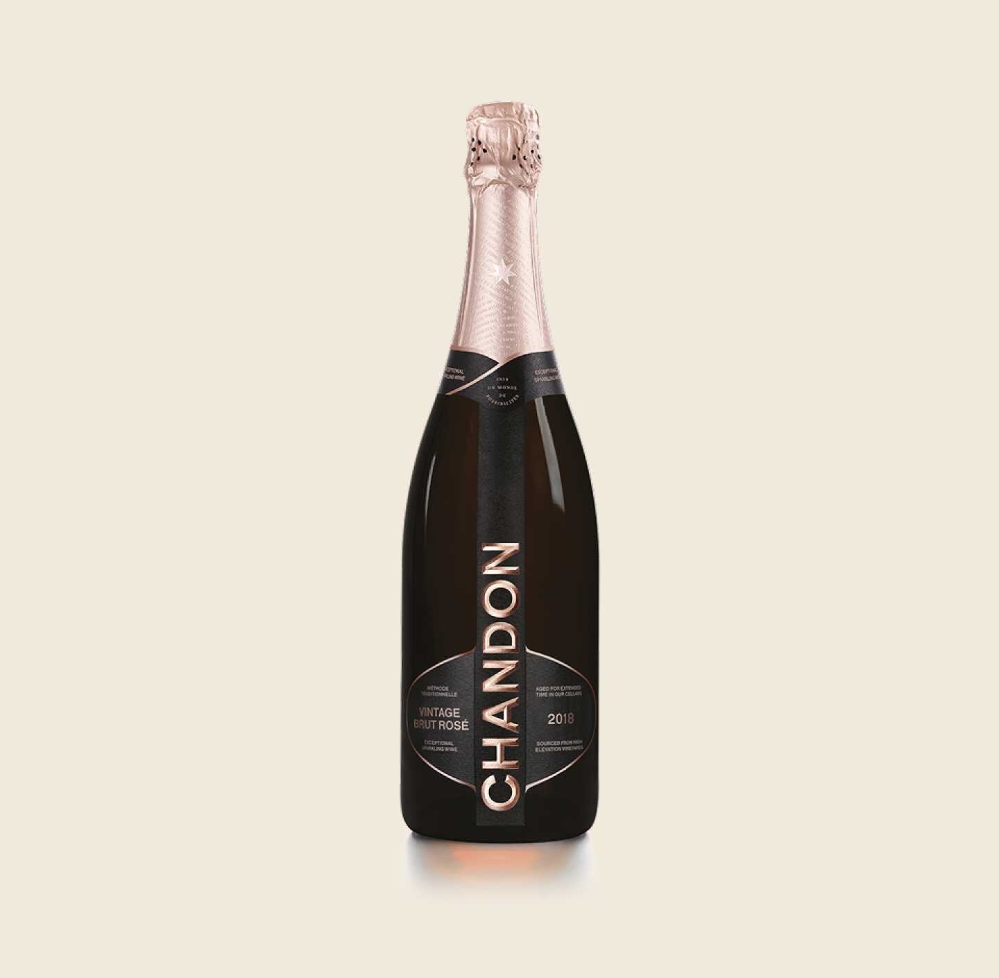 CHANDON Vintage Brut Rosé  2018 Bottle produced in Australia on a Skyvory background